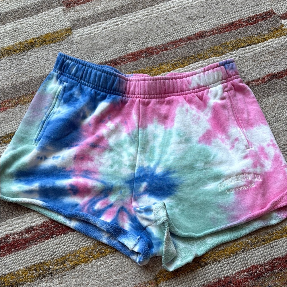 PacSun Blue and Pink Sweat shorts Tie-Dye Design